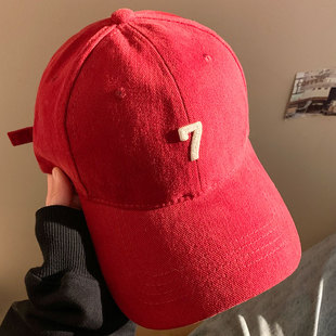 加深大头围7字母棒球帽女宽帽檐大脸显脸小红色鸭舌帽子男百搭潮