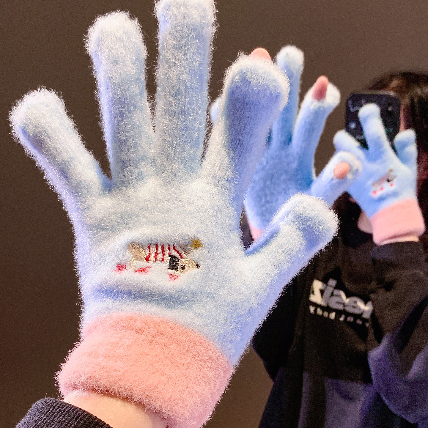 可爱蓝色小狗毛绒针织手套女冬季加绒加厚保暖防寒骑车露指可触屏,服饰配件/皮带/帽子/围巾,手套,淘宝优惠券,粉丝福利购,淘宝优惠卷