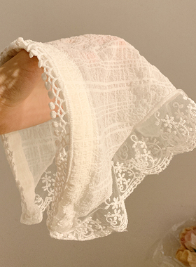 法式蕾丝发箍头巾一体女田园风白色包头三角巾海边发带头饰新款