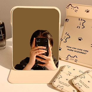 高清镜面折叠化妆镜女桌面可立梳妆镜便携随身可爱猫咪小镜子学生