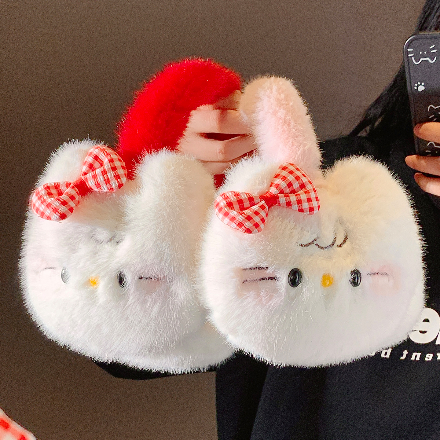 可爱kitty猫咪蝴蝶结毛绒耳罩