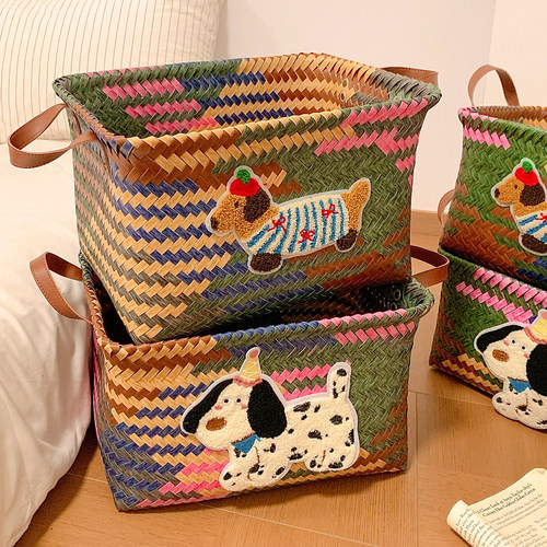 可爱小狗仿藤编零食玩具收纳筐