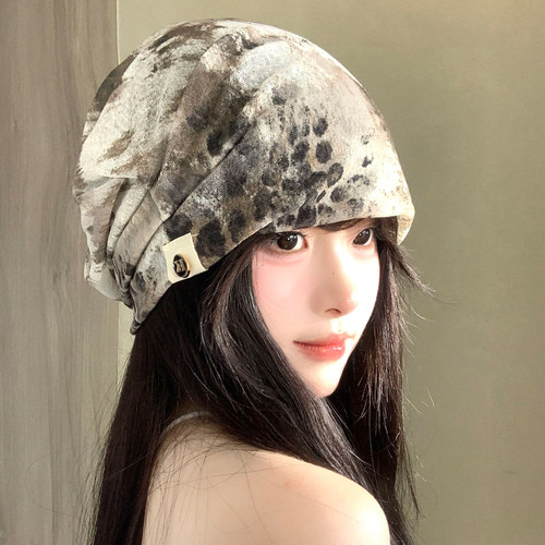 美式复古豹纹褶皱堆堆帽女