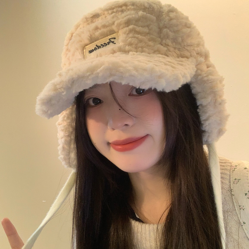 羊羔毛绒护耳鸭舌帽子女保暖骑行