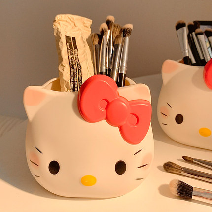 可爱KT猫化妆刷收纳筒桌面文具笔筒多功能化妆品收纳盒置物架摆件