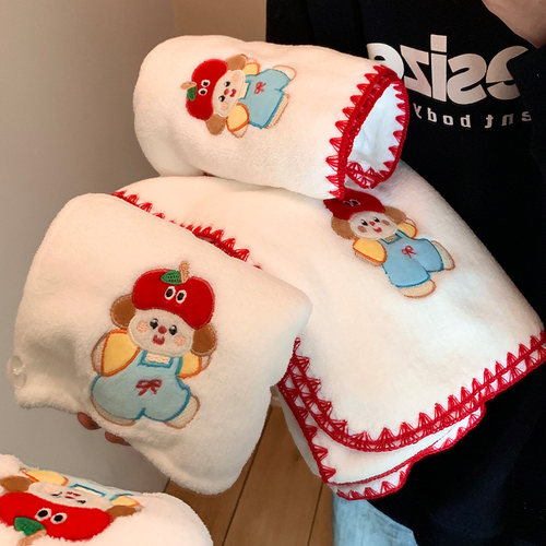 可爱苹果小熊浴巾女吸水三件套