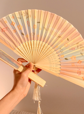 高颜值古风折叠小扇子女夏季便携随身中国风新中式汉服舞蹈扇竹扇