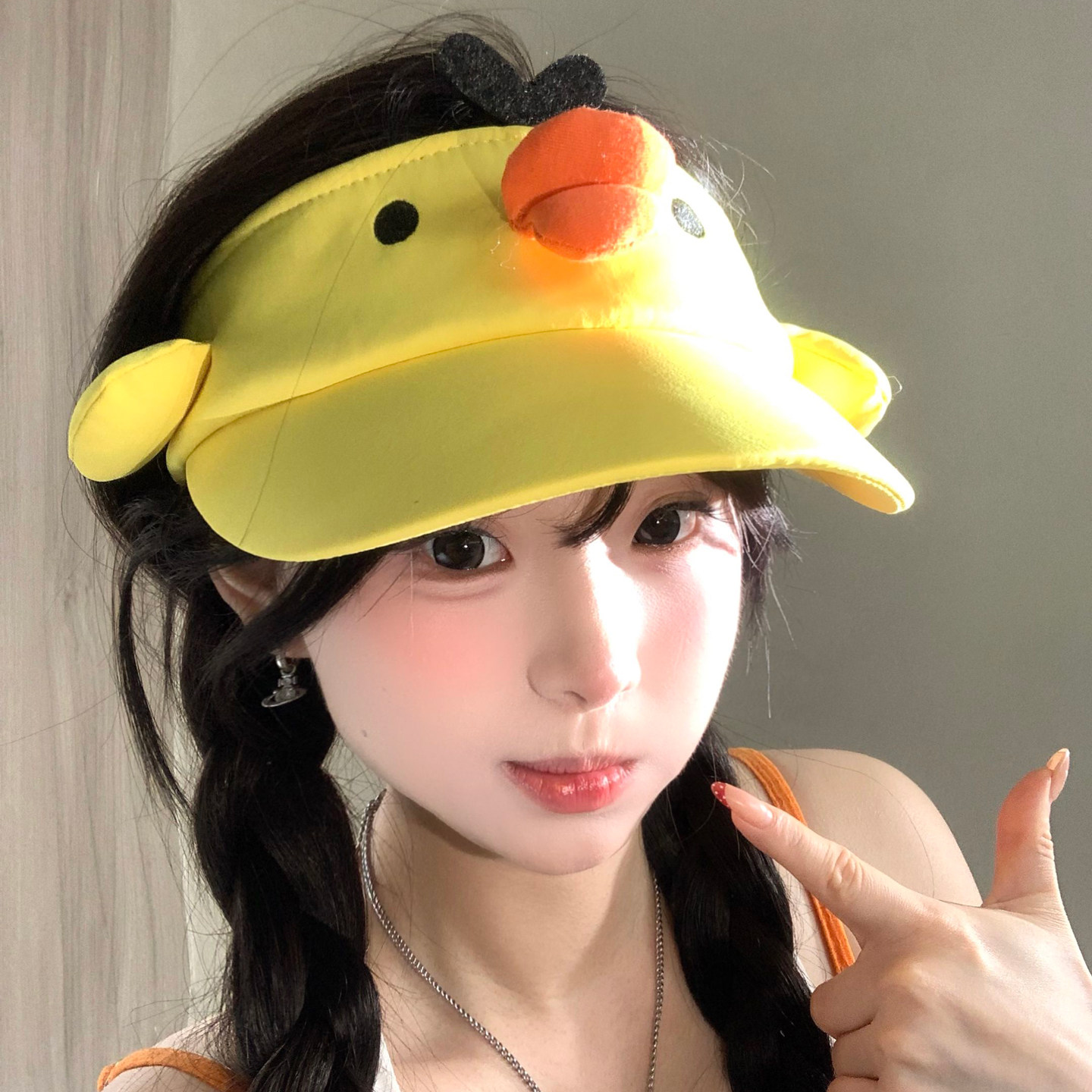 2026新款可爱小鸡空顶帽子女夏季透气户外遮阳防晒防紫外线太阳帽