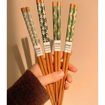 超值8双装！可爱ins天然竹木筷子家用一人一筷防滑防霉耐高温筷子