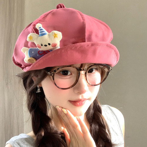 日系可爱小熊八角帽子女画家帽