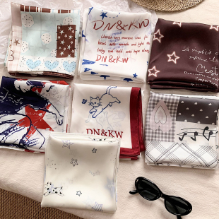 系脖高级感围巾小领巾头巾2026新款 美式 可爱印花丝巾方巾女春夏季