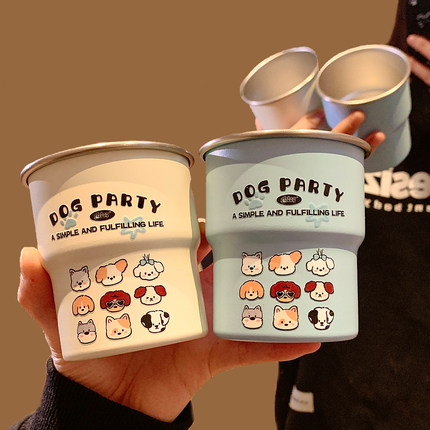 可爱小狗不锈钢洗漱杯家用牙具牙缸情侣学生高颜值漱口杯刷牙杯子