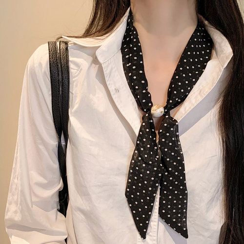 韩系黑色波点丝巾女高级感百搭