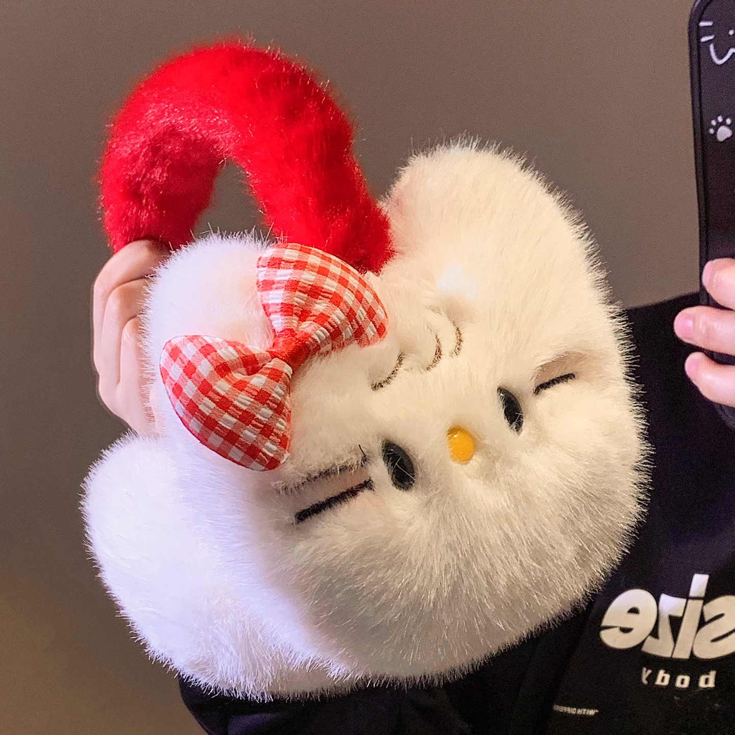 可爱kitty猫咪蝴蝶结毛绒耳罩