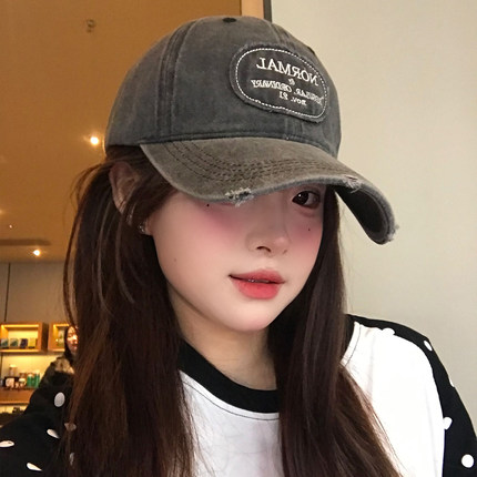 复古水洗做旧牛仔棒球帽女春夏大头围显脸小百搭美式软顶鸭舌帽子