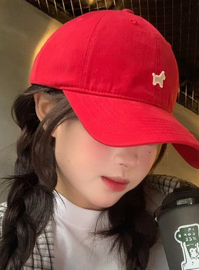 红色小马棒球帽女春夏大头围宽帽檐显脸小遮阳鸭舌帽子2026新款潮