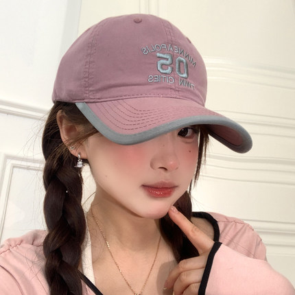 美式复古小众紫色棒球帽女春夏大头围显脸小防晒大脸遮阳鸭舌帽子