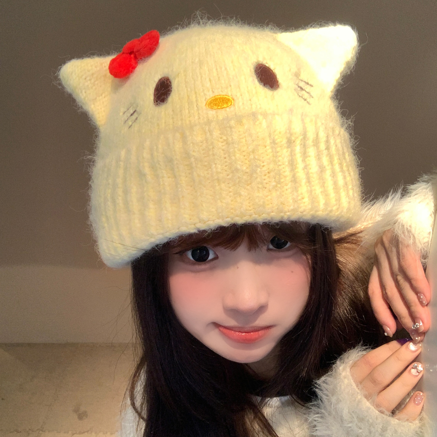 可爱kitty猫耳针织毛线帽