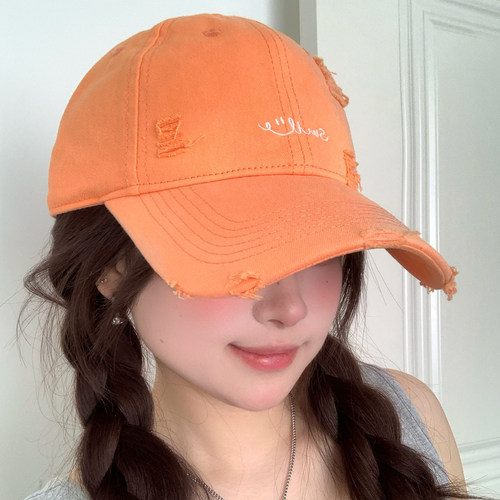 韩版橘色鸭舌帽女显脸小