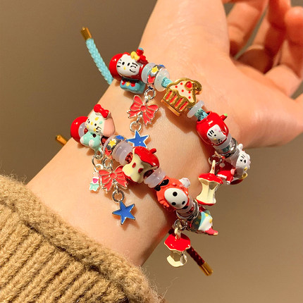 可爱苹果Kitty猫滴釉编绳精致手链学生闺蜜手串情侣生日手绳配饰