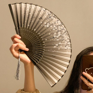 夏天高颜值折扇国风 古风杏花折叠扇子随身便携汉服旗袍舞蹈新中式