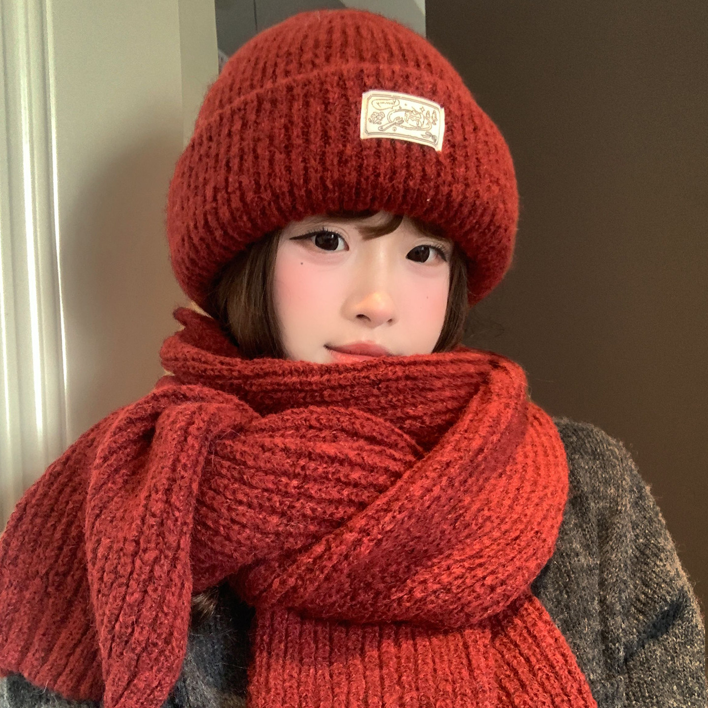 本命年红色毛线帽子女冬季大头围保暖氛围感围巾套装2026新年新款,服饰配件/皮带/帽子/围巾,帽子,淘宝优惠券,粉丝福利购,淘宝优惠卷