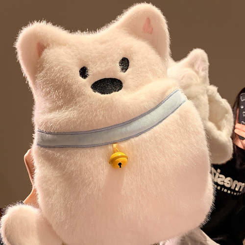 可爱西高地毛绒插手热水袋注水