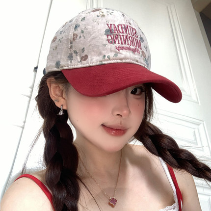 美式复古碎花棒球帽女大头围百搭显脸小宽檐遮阳鸭舌帽子2026新款