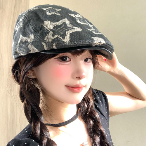 复古文艺星星前进帽女画家帽子