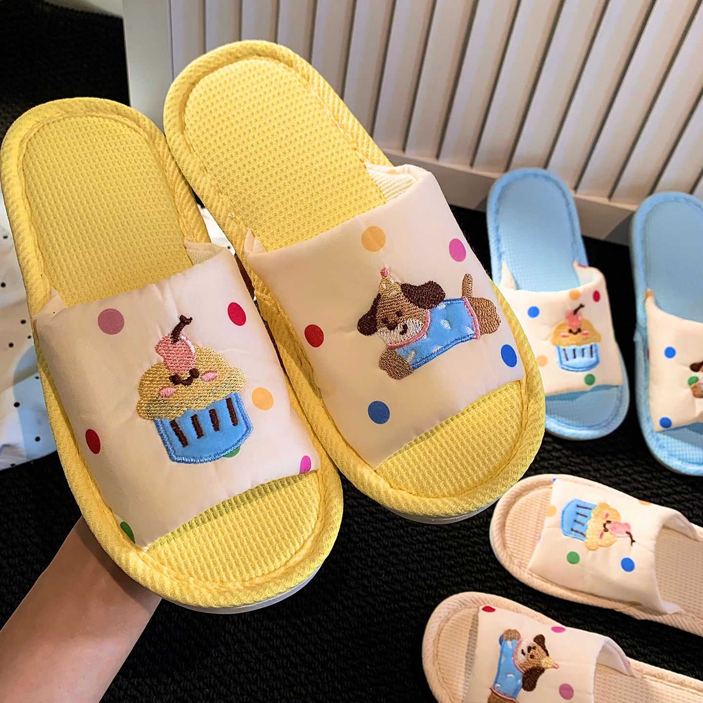 可爱小狗亚麻拖鞋女室内家居四季防滑透气静音棉麻布拖鞋2026新款
