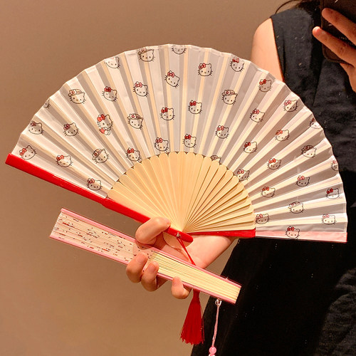 可爱猫咪折叠扇子女夏季便携