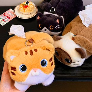 可爱猫咪抽纸盒家用桌面客厅创意厕所卫生巾壁挂式 纸巾盒车载纸套