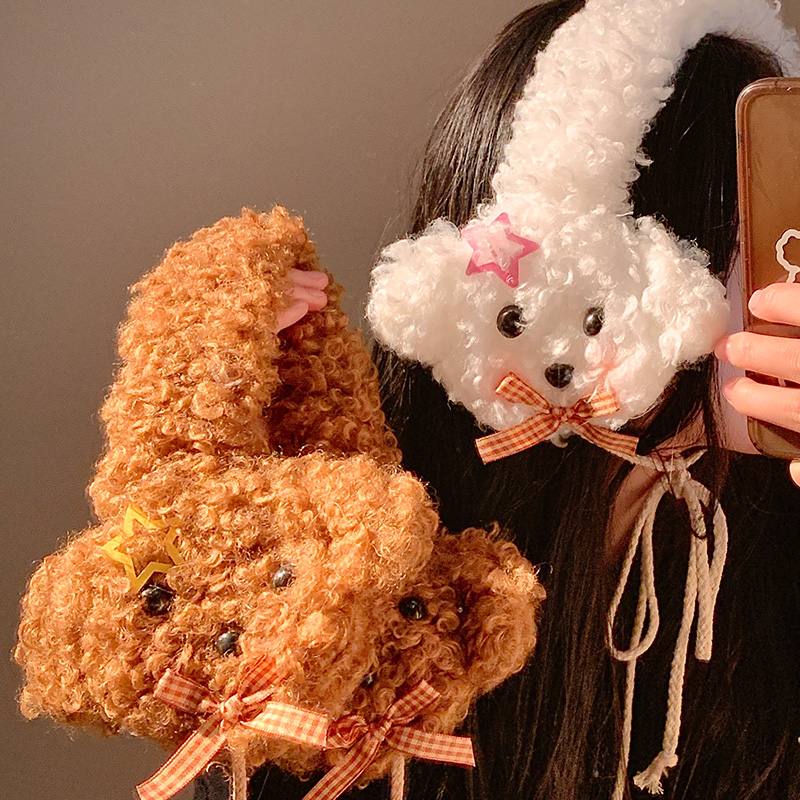 甜美可爱蝴蝶结小狗毛绒耳罩