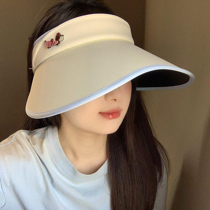 可爱小狗冰丝空顶防晒帽女大帽檐