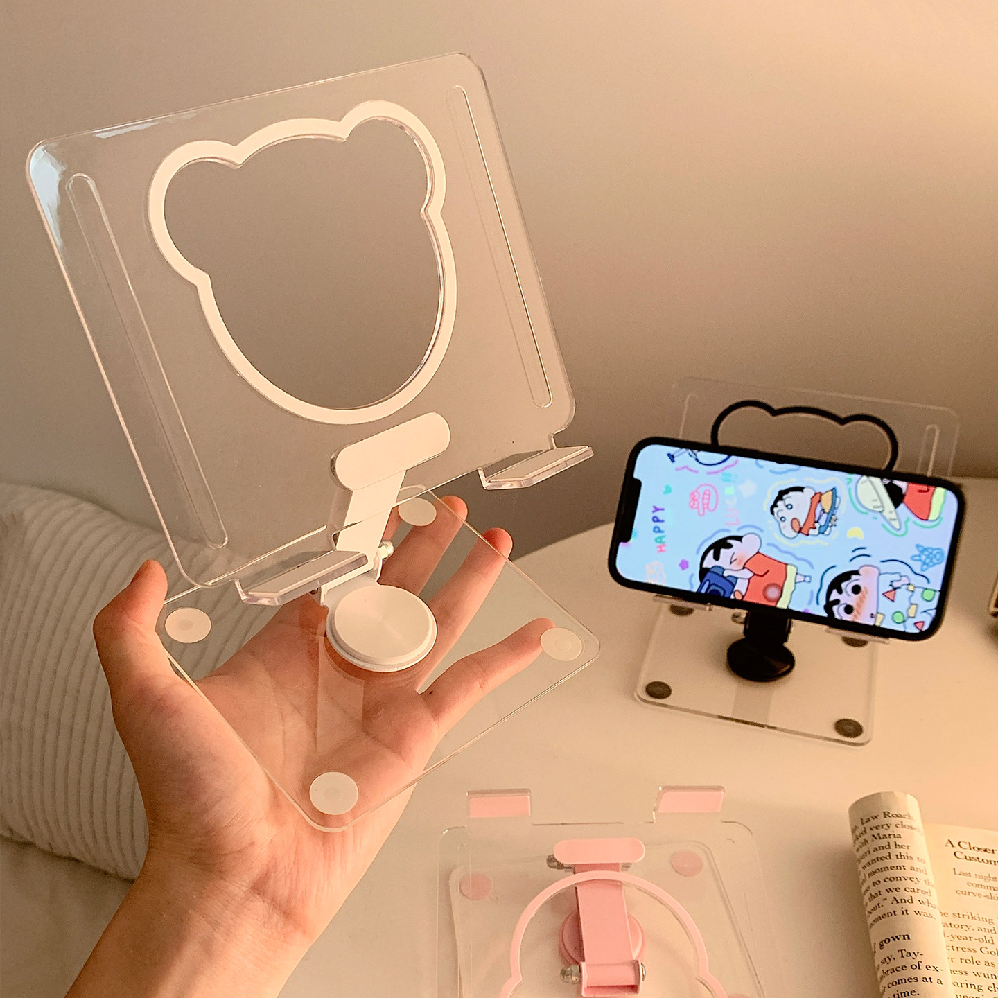 可爱小熊手机支架桌面旋转可调节