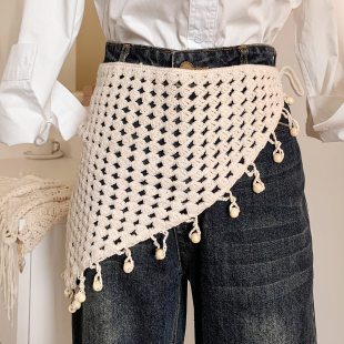 子纱裙装 串珠镂空屁帘女高级感显瘦叠穿裤 饰头巾 三角绑带时尚 韩版