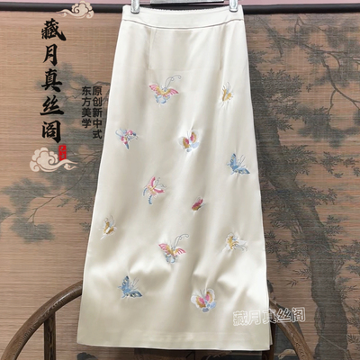 藏月深圳高货新中式国风醋酸刺绣显瘦半身裙女 F36028220