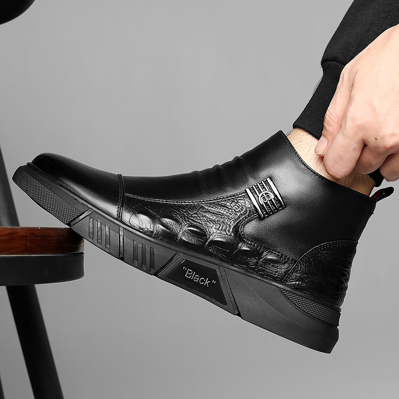 新款马丁靴男冬季加绒保暖高帮皮鞋真皮软底防水商务休闲鞋棉鞋男