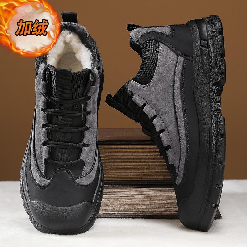 男鞋2025冬季加绒加厚棉鞋轮胎底防滑高帮皮鞋英伦风防滑雪地靴男
