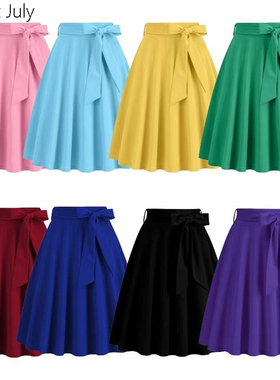原创复古港风纯色高腰半身裙子垂感系带百搭女装洋气大摆小个子夏