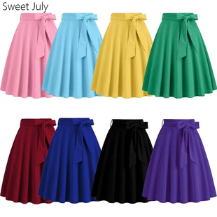 原创复古港风纯色高腰半身裙子垂感系带百搭女装 洋气大摆小个子夏