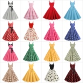 原创港风波点吊带裙舞蹈度假大摆长款 无袖 夏表演服复古姐妹连衣裙