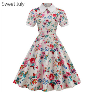 原创法式 复古玫瑰印花连衣裙碎花娃娃领年代感怀旧大摆度假长裙子