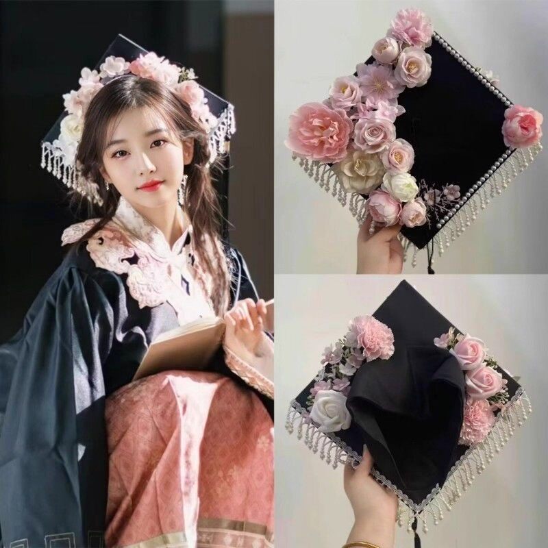 硕士帽簪花成品绢花学士帽毕业帽装饰假花仿真花博士帽现成