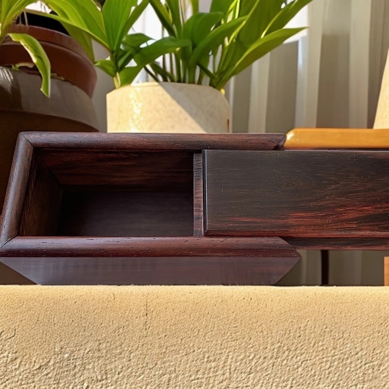 老挝大红酸枝印章收纳盒天珠耳钉戒指盒桌面创意尺寸 9×4.5×4.3