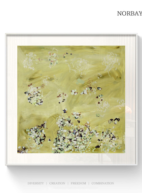 轻法式绿色繁花抽象装饰画酒店样板房方形壁画轻奢客餐厅玄关挂画
