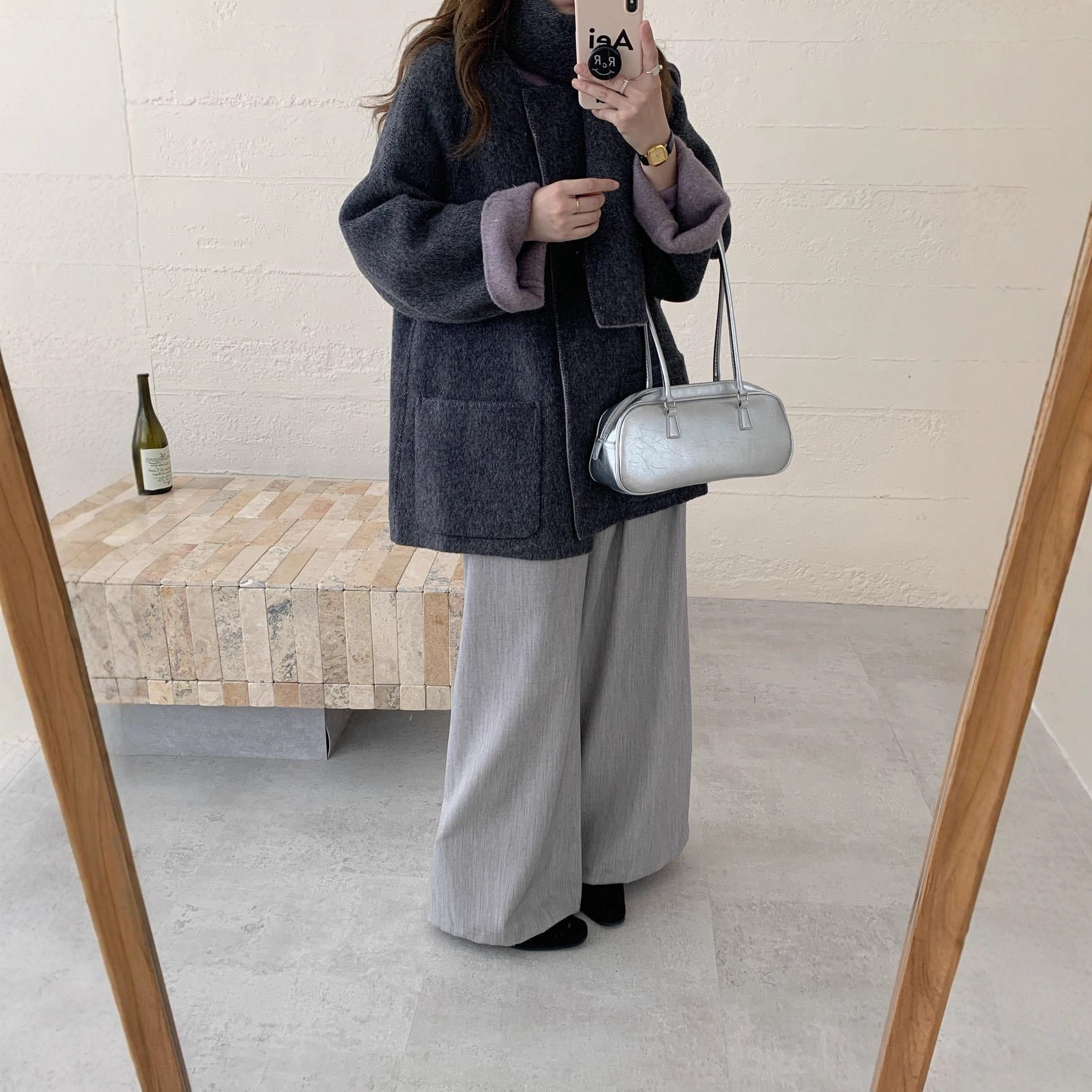 双面羊毛大衣女AB面围巾款式中长款宽松简约羊绒加厚保暖毛呢外套