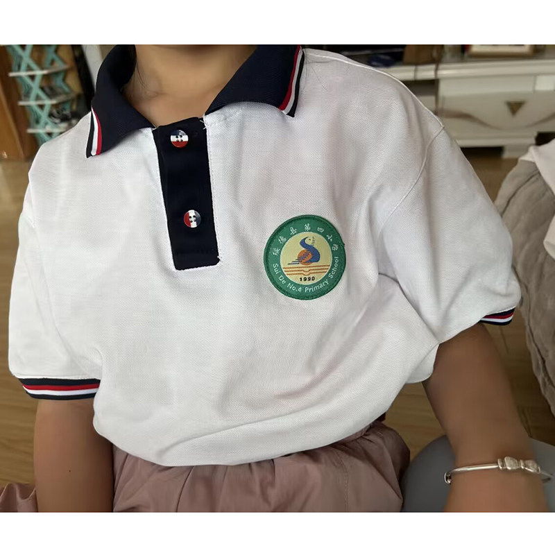 白色polo衫翻领小学生校服绥德县第四小学校服同款来图定做