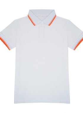 学校校服夏季短袖白色T恤橙色双杠翻领高中生毕业班服学院风上衣