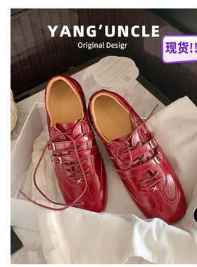 真皮~内增高红色运动玛丽珍鞋女春复古芭蕾德训鞋休闲运动阿甘鞋